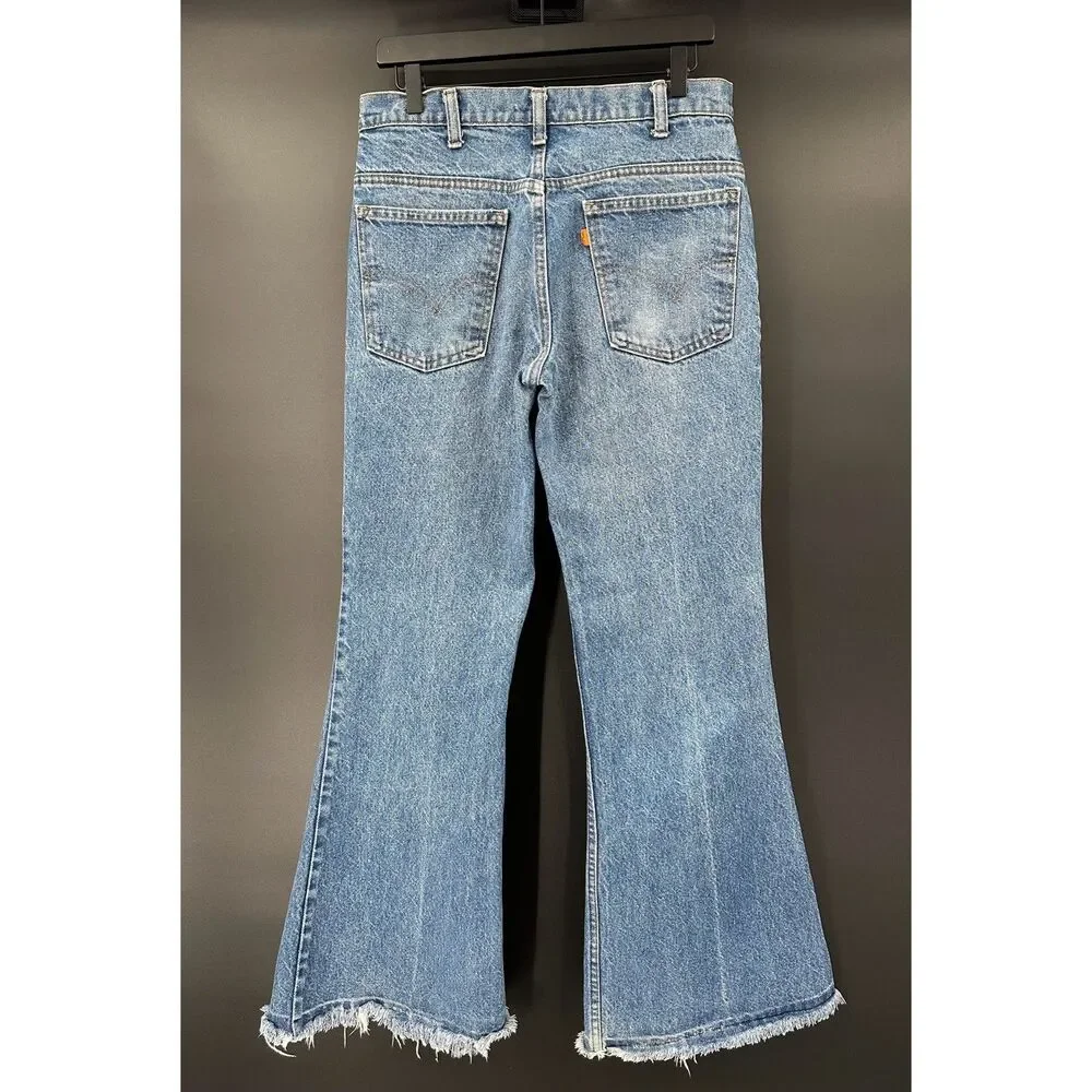 Vintage 70s Levi's Orange Tab 684 Flare Bell Bottom Denim Raw Hem Jeans Size 32